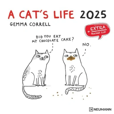 Afbeelding van A Cat&#039;s Life 2025 Wand Kalender Broschüren 30x30 30x60 geöffnet Katzen Cartoon
