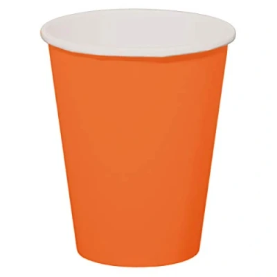 Afbeelding van 8x stuks drinkbekers van papier oranje 350 ml Feestbekertjes