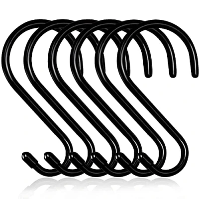 Afbeelding van Swatowot® 10 stuks 15 cm grote zware S haken antislip vinyl gecoate haak om op te hangen, staal metaal zwart rubber kast voor hangende planten jeans pot pan kopjes handdoeken hoeden