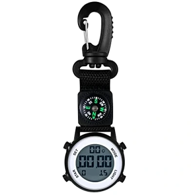 Afbeelding van JewelryWe Mannen Vrouwen Digitale Clip Horloge Mini Microlight Rugzak Gesp Riem Fob voor Rotsklimmen Artsen Verpleegkundigen Chefs, Zwart, Compact
