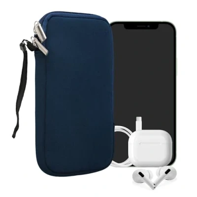 Afbeelding van kwmobile telefoontasje universeel voor XL 6,7/6,8&quot; smartphones 17,2 x 8,4 cm Hoesje met rits en polslusje In marineblauw