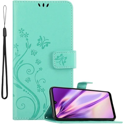 Afbeelding van Cadorabo Hoesje geschikt voor Samsung Galaxy A32 4G in BLOEMEN TURKOOIS Beschermhoes bloemmotief met magnetische sluiting, standfunctie en kaartsleuven Book Case Cover Etui