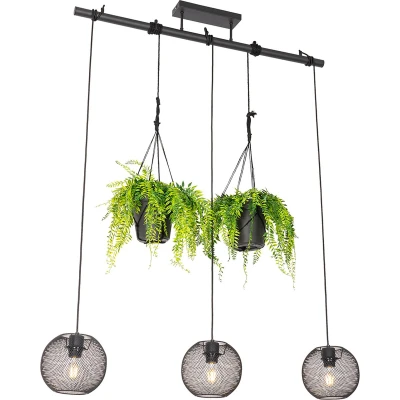Afbeelding van QAZQA Industriële hanglamp zwart 3 lichts Flor