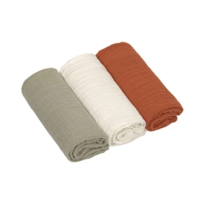 Afbeelding van Lassig Swaddle &amp; Burp Blanket M Olive/Milky/Rust 3 Stuks Hydrofiel Luier 1312023989