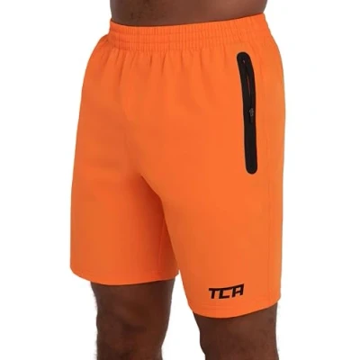 Afbeelding van TCA Elite Tech Gym Shorts Men Athletic Sports Workout Running for with Zipper Pockets Orange, X Large