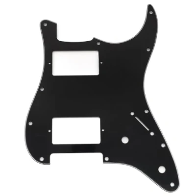 Afbeelding van Musiclily Pro 11 gaats ST Slagplaat Gitaar HH Pickguard met Bedekte 2 Humbucker Potmeter Uitsparingen voor Fender Squier Strat stijl Elektrische Gitaar, 3 laags Zwart