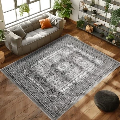 Afbeelding van Oriëntaalse tapijt met klassieke uitstraling, geweven oosterse patronen voor in de woonkamer, Kleur: Grijs, Maat: 120 x 170 cm