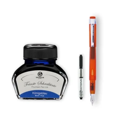 Afbeelding van Diplomat Magnum transparant Orange vulpen set, patroon met roestvrij stalen penpunt in sterkte M set schrijfinkt en converter, schrijf