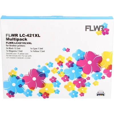 Afbeelding van FLWR Brother LC 421XL Multipack zwart en kleur cartridge