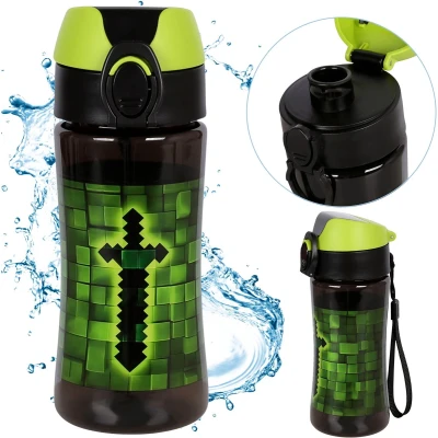 Afbeelding van PIXEL WATERFLES met mondstuk voor speler GAMER, SCHOOLFLES IN TRITAN jongen 450ml