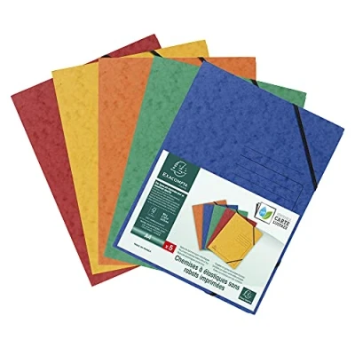 Afbeelding van Exacompta Ref. 555410E Verpakking van 5 elastische mappen zonder bedrukte flap glanzende kaarthoezen 355 g/m² afmetingen 24 x 32 cm voor A4 documenten verschillende kleuren