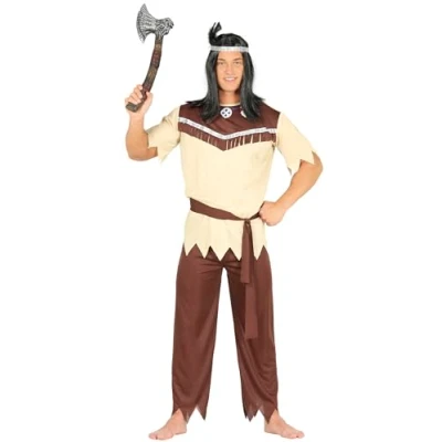 Afbeelding van Guirca Indiaan Kostuum Vijftig Scalpen Man Bruin, Wit / Beige Maat 48 50 Carnavalskleding Verkleedkleding