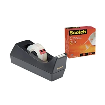 Afbeelding van Scotch Plakbanddispenser 83980 klassieke tafeldispenser Incl. 1 rol Crystal kleeffolie Zwart, 19 mm x 10 m