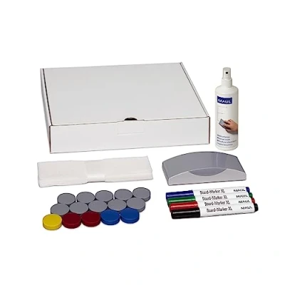 Afbeelding van Maul Whiteboard accessoireset 6385909 Zwart Doos incl. 4 whiteboardmarkers, wisser, reiniger, 15 magneten (rond, 32 mm)