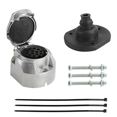 Afbeelding van Qiping Waterdichte aanhanger stopcontact 13 polige metalen adapter met afdichtingen, kabelbinders, bevestigingsschroeven, gegoten aluminium