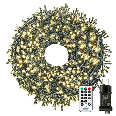 Afbeelding van Led lichtketting voor buiten, werkt op stroom, 30 m, 300 leds, 8 modi, met afstandsbediening, timerfunctie, IP65 waterdicht, binnen en Kerstmis, feest, bruiloft, tuin, warmwit