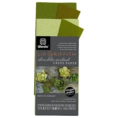Afbeelding van Lia Griffith LG11023 Dubbelzijdig crêpepapier, vouwrol, 18 m², verschillende kleuren (LG11019), groene thee en cipres, varens mos, 6,7 vierkante voet, 2 tellen