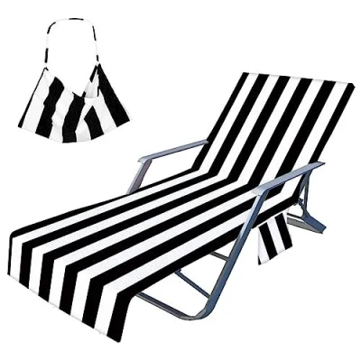 Afbeelding van Beschermhoes voor tuinligstoel, badstof handdoek zonnebed, microvezel, sneldrogend, strandhanddoek met 2 zakken, zwembaden, stranden, tuinhotels (75 x 210 cm)