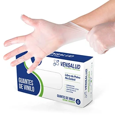 Afbeelding van VENSALUD Wegwerp VINYL Handschoenen Poedervrij Resistent Voor laboratoria, sanitair, keuken, tattoo studio&#039;s, veterinaire, schoonmaak Latex Free 100 stuks Semi White Maat M
