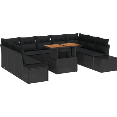 Afbeelding van vidaXL Tuin Sofa Set van 10 Zwart Riet, Aluminium Eetset
