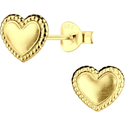 Afbeelding van JoyS Zilveren hartje oorbellen 8 x 7 mm klassiek bewerkt randje 14k goudplating