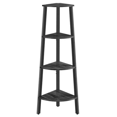 Afbeelding van VASAGLE Hoekplank, 4 laags boekenkast, ladderplank, opbergplank, plantenplank voor woonkamer, industrieel ontwerp, met stalen frame, antracietgrijs matzwart LLS034B22