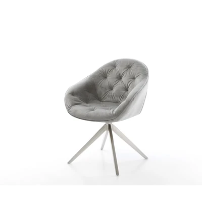 Afbeelding van DELIFE Draaistoel Gaio Flex fluweel grijs kruisframe breed roestvrij staal 360 draaibaar rocker functie