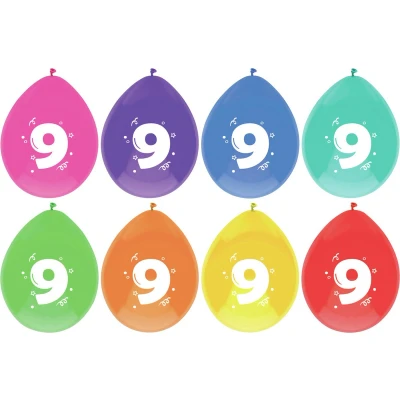 Afbeelding van Ballonnen 9 jaar frisse kleuren 8 stuks