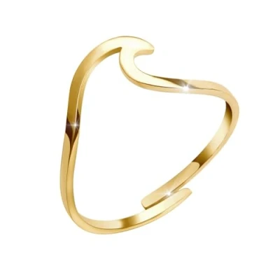 Afbeelding van Ring Wave in Goud dames Waterdicht Verstelbare roestvrijstalen vingerring I Incl. geschenkverpakking