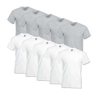 Afbeelding van Fruit of the Loom T shirt, met V hals, in verschillende maten en kleuren, 10 stuks, 5wit/5grijs, M