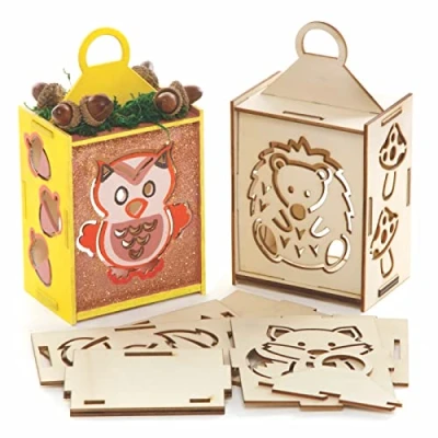 Afbeelding van Baker Ross FE726 Bosdieren lantaarn knutselset voor kinderen Set van 3, herfstknutselen Activiteiten om in te kleuren, versieren en ten toont stellen,gesorteerd