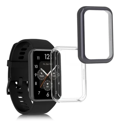 Afbeelding van kwmobile 2x smartwatch hoes geschikt voor Huawei Watch Fit 2 hoesje Siliconen sporthorloge cover Activity tracker case in transparant / antraciet