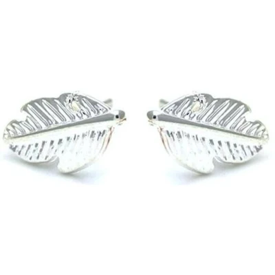 Afbeelding van Sieraden Oorbellen Knopjes Veer Zilverkleurig