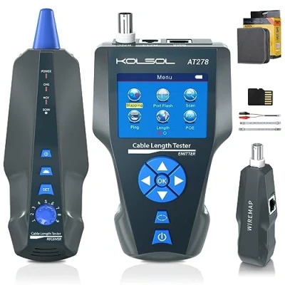 Afbeelding van AT278 Netwerkkabeltester met TDR, AC filter, multifunctionele kabeltracker, voor RJ45, RJ11, BNC, metalen kabel, PING/POE