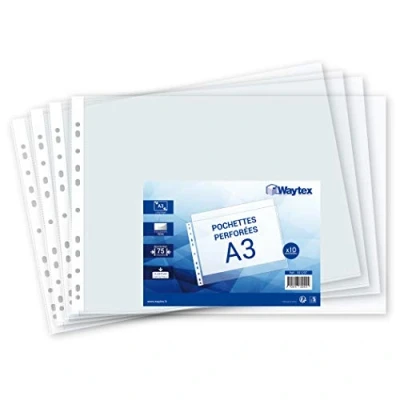 Afbeelding van Waytex Shirt geperforeerd zakje A3, dik 7,5/100, van 10 stuks (hoge opening)