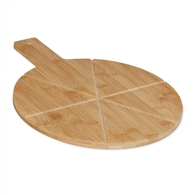 Afbeelding van Relaxdays pizzaplank met handvat pizzabord 30 cm pizza serveerplank bamboe rond