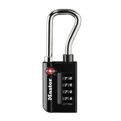 Afbeelding van Hangslot Masterlock 4 cijfer combinatie TSA lange beugel zwart 35mm