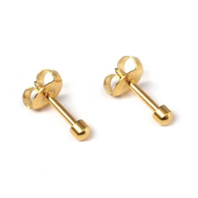 Afbeelding van Caflon 3mm 24K gold plated oorknopjes voor oorschieter hypoallergeen steriel verpakt goudkleurig met mini bolletje