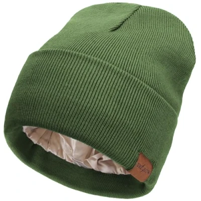 Afbeelding van DRESHOW Wintermuts Dames Satijnen Gevoerde Beanie Hoed met Satijn voor en Heren Zijde Gebreide Muts