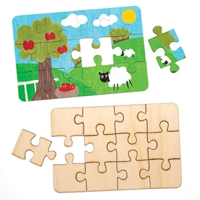 Afbeelding van Baker Ross AW602 Puzzels van hout (8 stuks) blanco puzzelstukjes voor kinderen om te versieren.