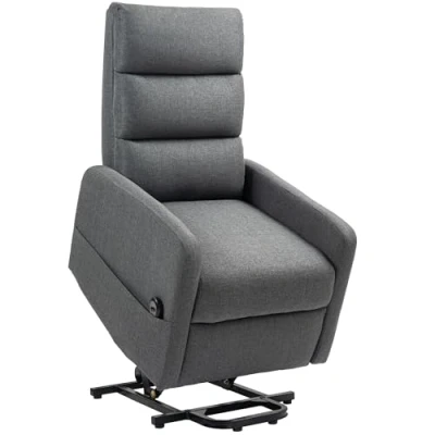 Afbeelding van HOMCOM Televisiestoel met opstahulp, elektrische relaxstoel ligfunctie, pocketvering, voeteneinde, tv stoel zijzak, afstandsbediening en linnenlook, donkergrijs