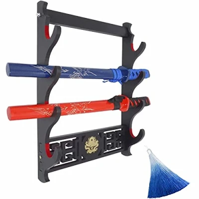 Afbeelding van GOONSDS Sword Holder Wall Mount Samurai Rack for Katana and Wakizashi Display Stand with Dragon Logo,4 Tier