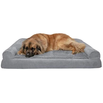 Afbeelding van Furhaven XXL orthopedisch hondenbed, pluche en suède bankstijl met afneembare wasbare hoes grijs, Jumbo Plus (XX Large)