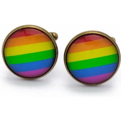 Afbeelding van Manchetknopen Regenboog Vlag Rond Gaypride Goud Brons