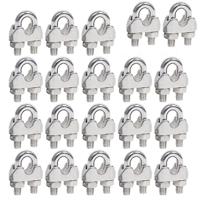 Afbeelding van 20 stuks draadkabelklemmen, m5, kabelklem, roestvrij staal, beugelkabelklem, 5 mm draadkabelclip, voor staalkabel, waslijn, luifel