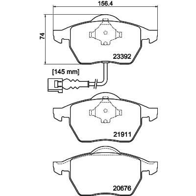 Afbeelding van HELLA PAGID 8DB 355 008 471 Remblokkenset T1154 Remsysteem: Teves Met slijtage waarschuwingscontact voor o.a. AUDI / SEAT SKODA VOLKSWAGEN