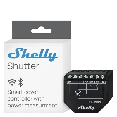 Afbeelding van Shelly Shutter Slimme module voor rolluiken, 110240 V, 4A, Bediening van gordijnen, jaloezieën, zonneschermen, Energiemeting, Tijdschema’s, Compatibel met Alexa, Google Home, SmartThings
