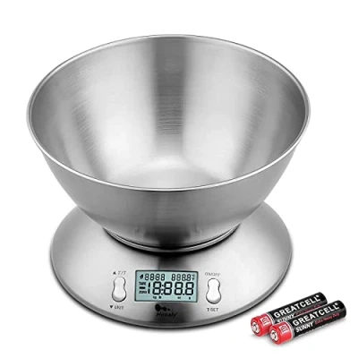 Afbeelding van himaly 5 kg digitale keukenweegschaal, roestvrij stalen kookweegschaal met afneembare kom voor bakken en koken, tarra functie, LCD display, auto off