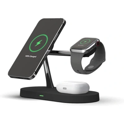 Afbeelding van Tech Protect A12 3 in 1 magnetische draadloze oplader, oplader met magneet, draadloos oplaadstation, compatibel iPhone 12/13, iWatch, AirPods, zwart
