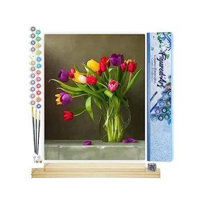 Afbeelding van Figured&#039;Art Schilderen op Nummer Volwassenen canvas Kleurige bloemen Handwerk acrylverf Kit DIY Compleet 40x50cm met houten lijst